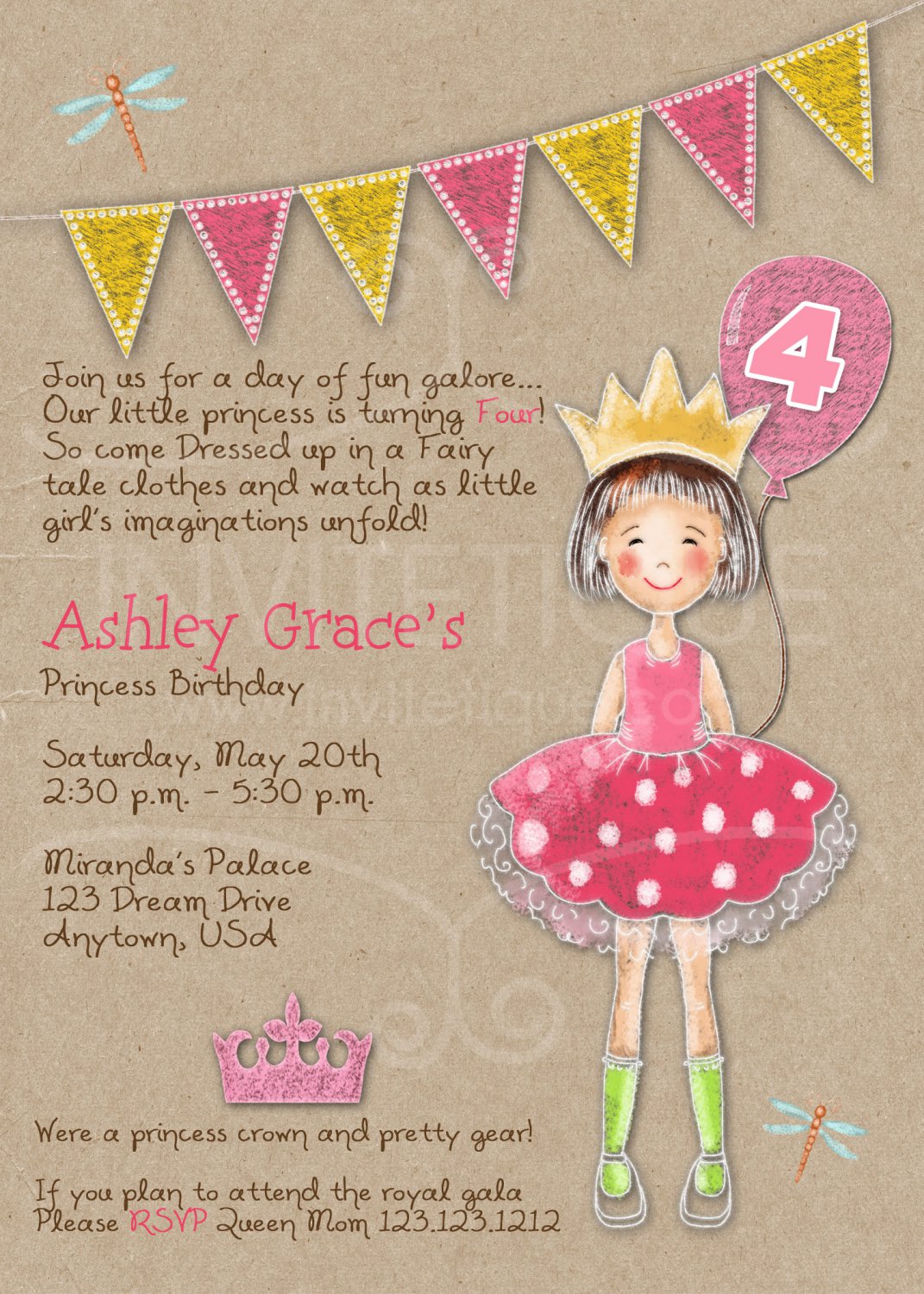 Princess Party Invitation | Princess Birthday Invitation | Pink Princess Invitation | girl Birthday