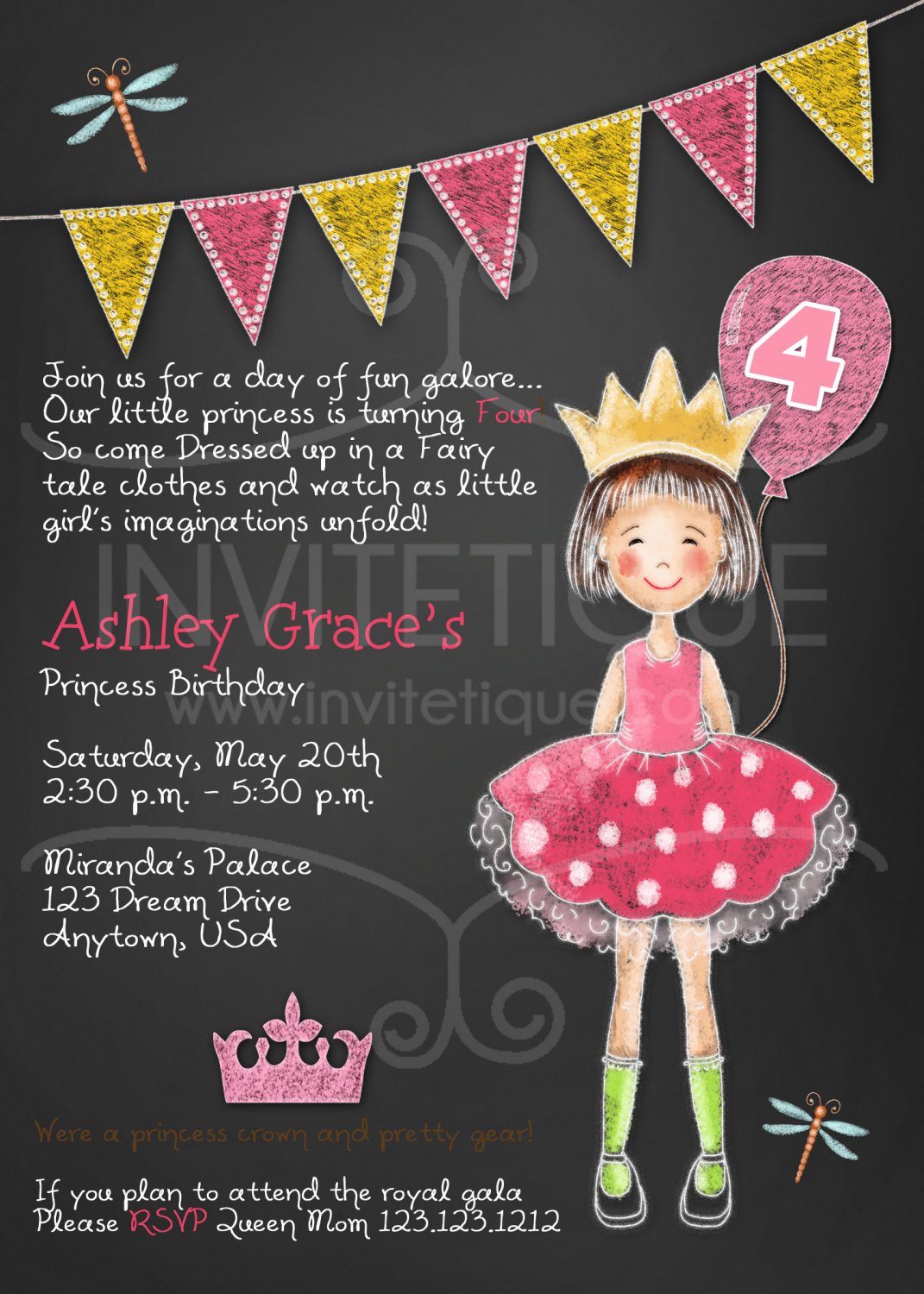 Princess Party Invitation | Princess Birthday Invitation | Pink Princess Invitation | Girl Birthday