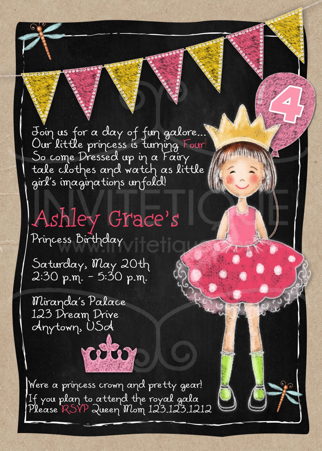 Pink Princess Party Invitation | Pink Princess Birthday Invitation |