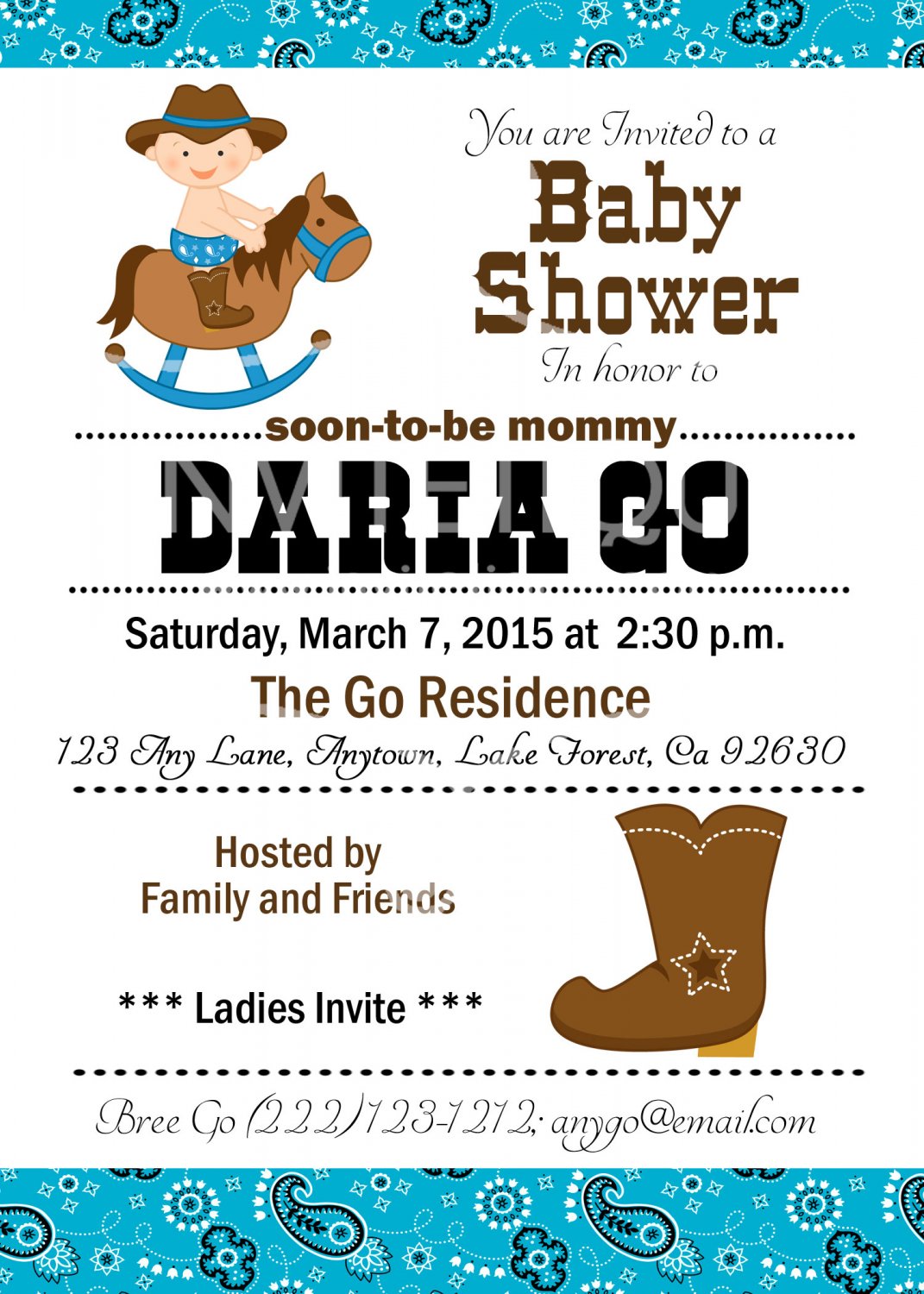 Western Baby Shower| Western Cowboy Baby Shower | Birthday | Cowboy Invitations