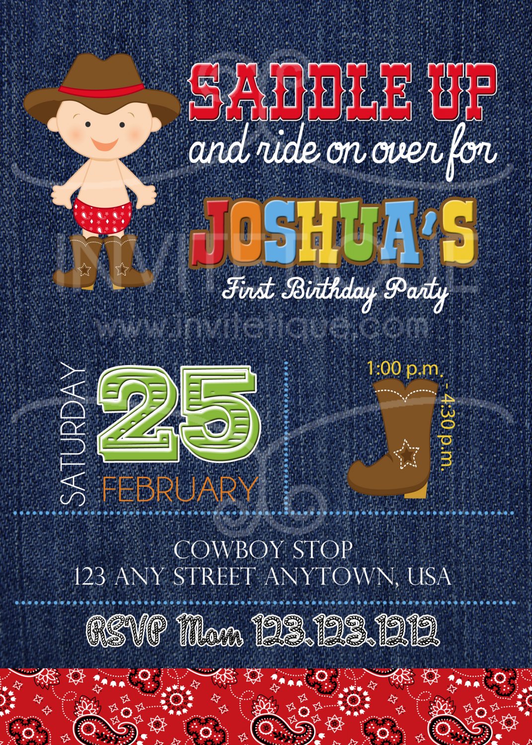 Cowboy invitation - Western Denim party | First birthday | Boy Birthday party | Baby shower
