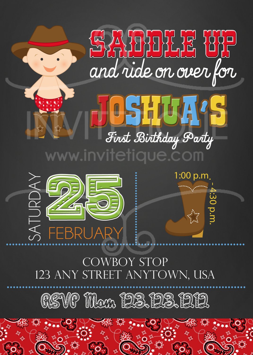 Cowboy invitation | Western Chalk party | First birthday | Boy Birthday party | Baby shower