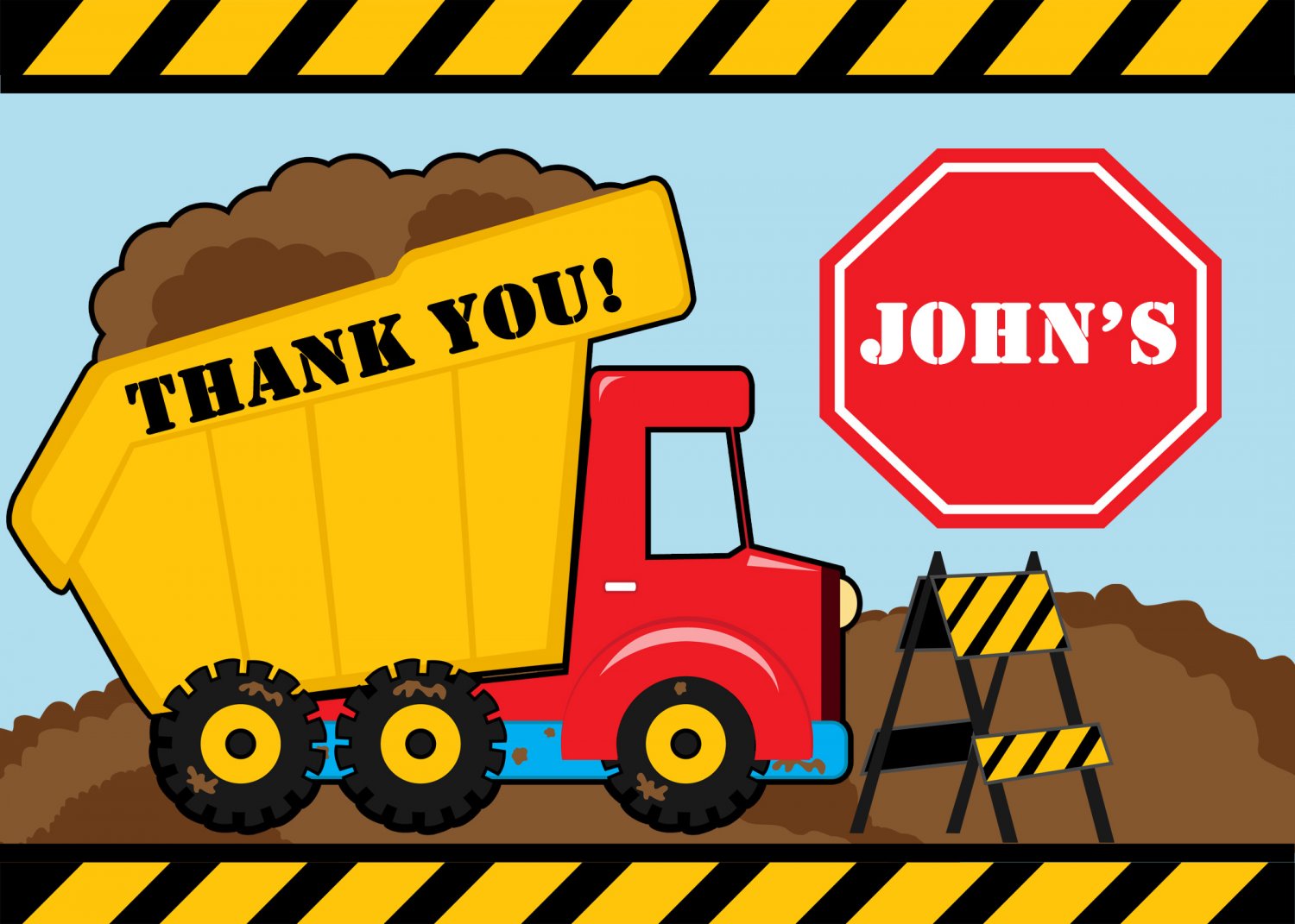 Red Dump Truck Construction Zone Thank you notes