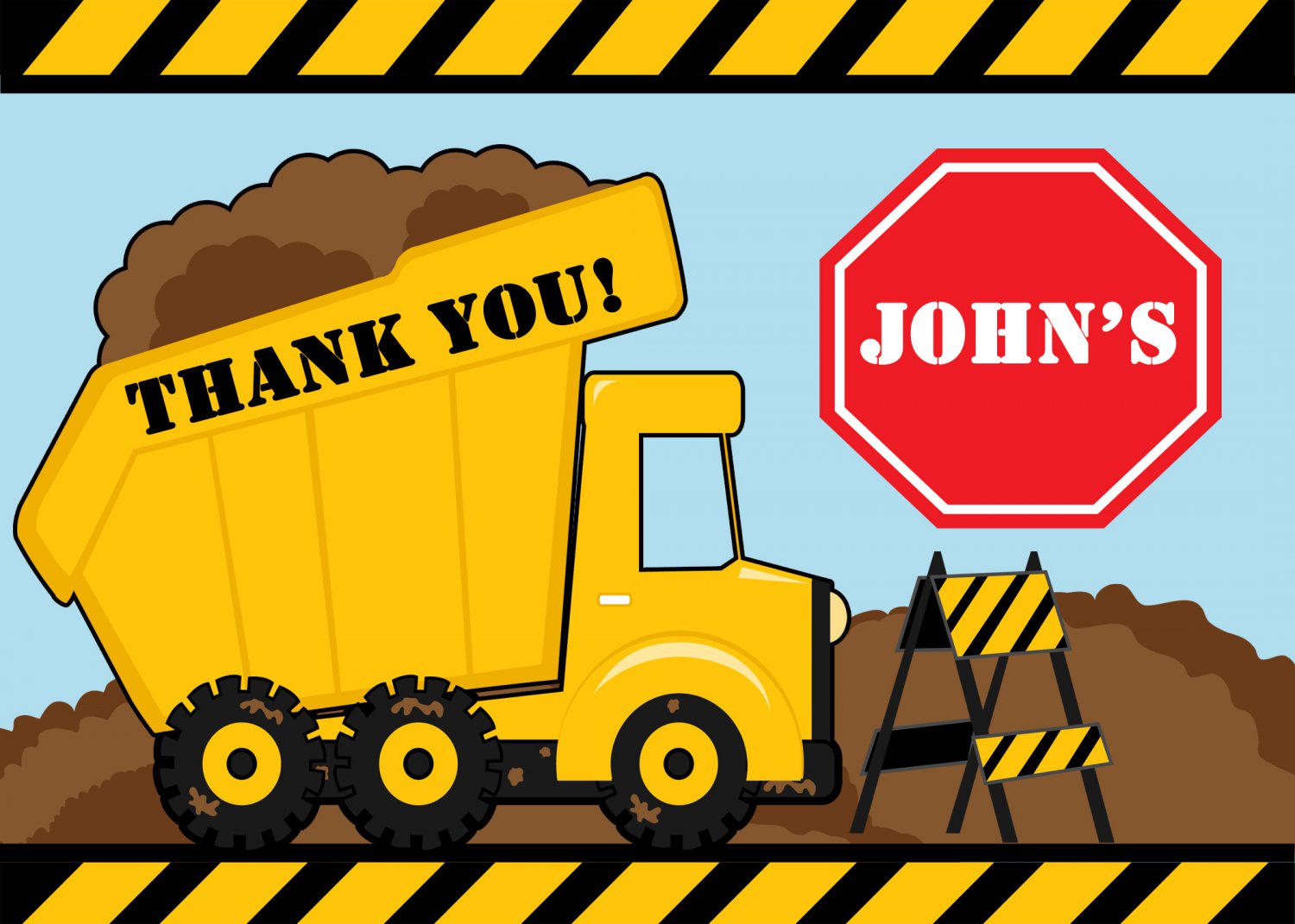 Yellow Dump Truck Construction Zone Thank you notes