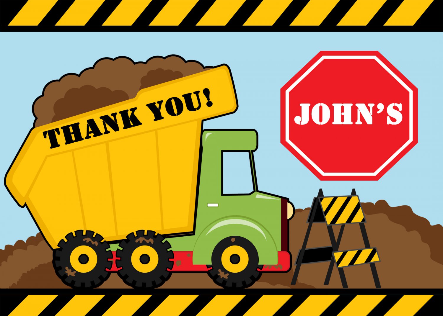 Green Dump Truck Construction Zone Thank you notes