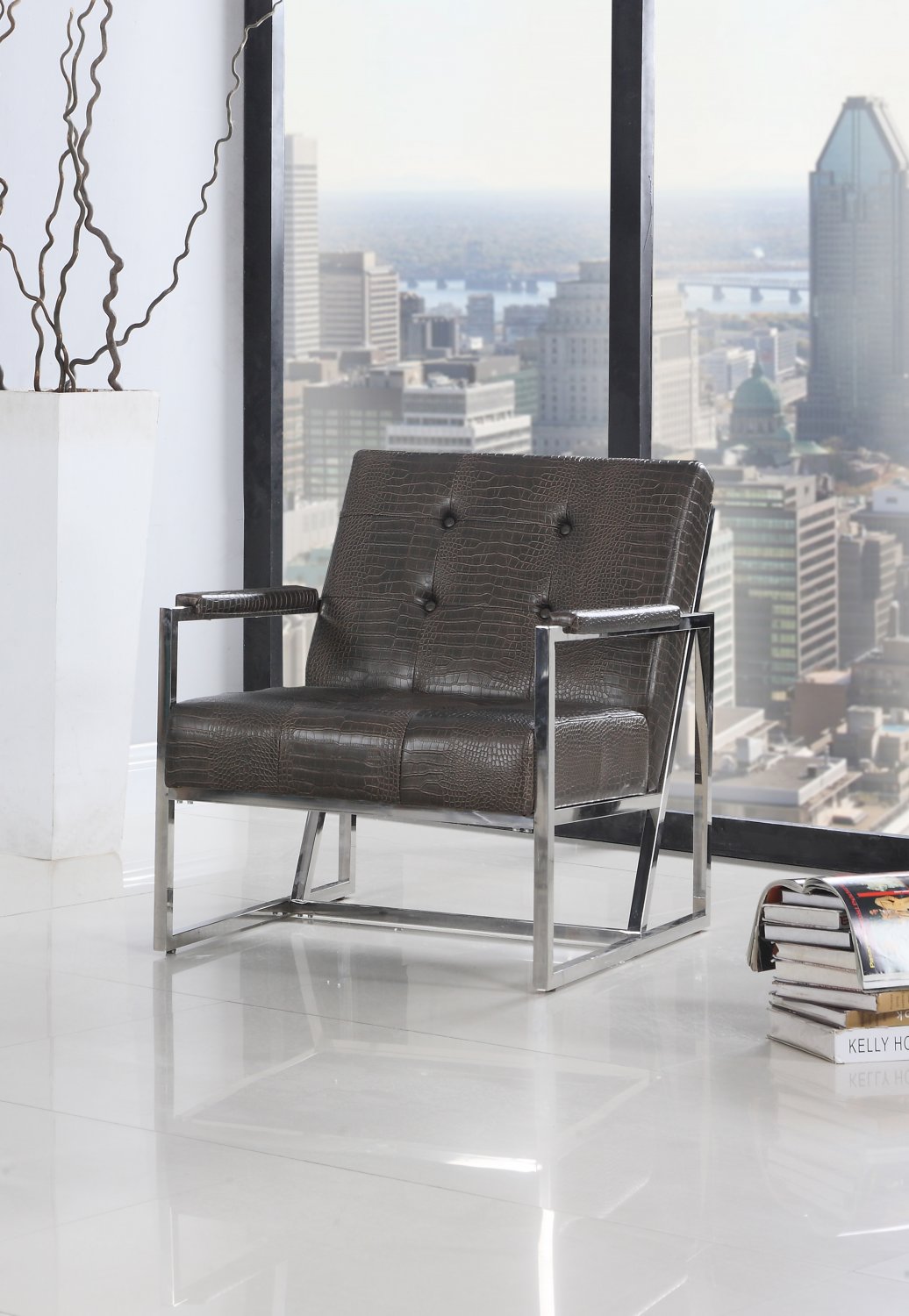 Y226 â Cunningham Living Room/ Office Chrome Arm Chair (Brown)