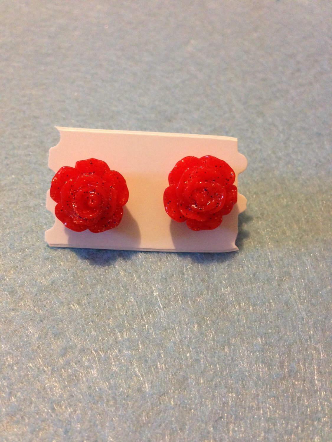 Red Resin Flower Stud Earrings