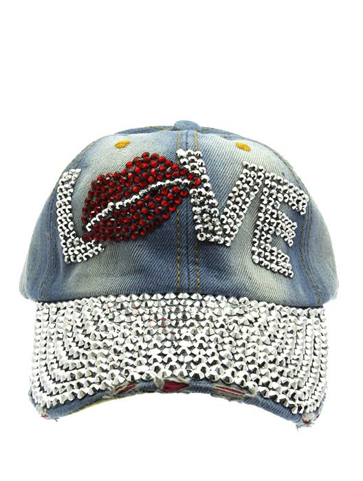 SWRUBNLH2306RDBLU - BLUE LOVE AND LIP LUCITE STONE HAT AND CAP