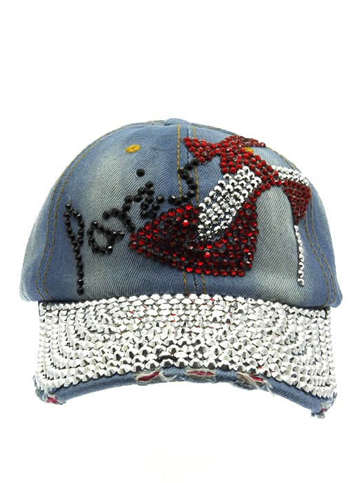 SWRUBNLH2307RDBLU - BLUE HIGH HEEL AND PARIS LUCITE STONE HAT AND CAP