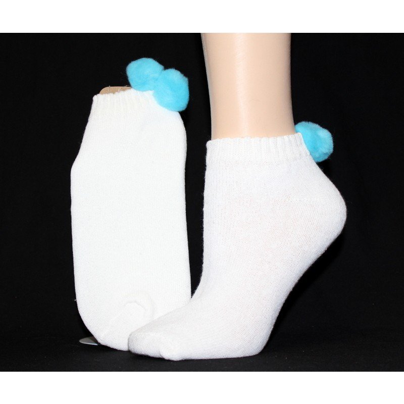 1 DOZEN SIZE 9-11 WOMENS POM POM NO SHOW SOCKS WITH TURQUOISE BALL SWALSKPOM-TURQ