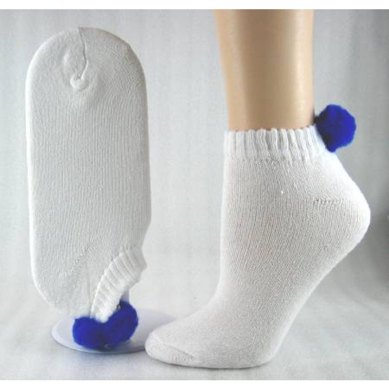 1 DOZEN SIZE 9-11 WOMENS POM POM NO SHOW SOCKS WITH ROYAL BALL SWALSKPOM-ROYAL