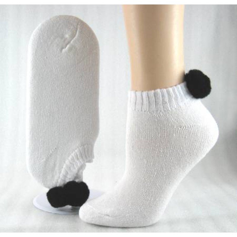 1 DOZEN SIZE 9-11 WOMENS POM POM NO SHOW SOCKS, WITH BLACK BALL SWALSKPOM-BLK