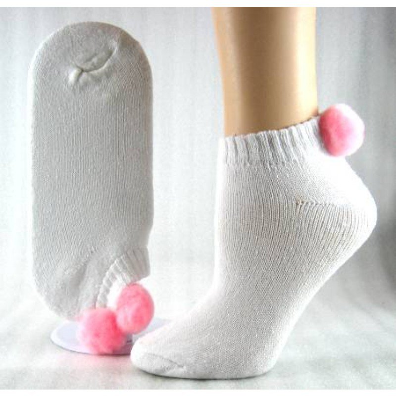 1 DOZEN SIZE 9-11 WOMENS POM POM NO SHOW SOCKS WITH LIGHT PINK BALL SWALSKPOM-LTPINK