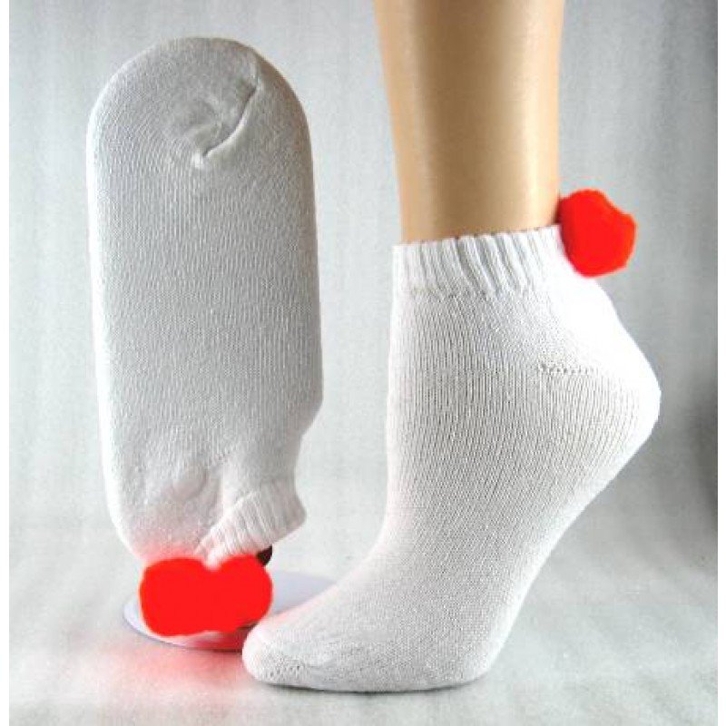 1 DOZEN SIZE 9-11 WOMENS POM POM NO SHOW SOCKS, WITH ORANGE BALL SWALSKPOM-ORNG