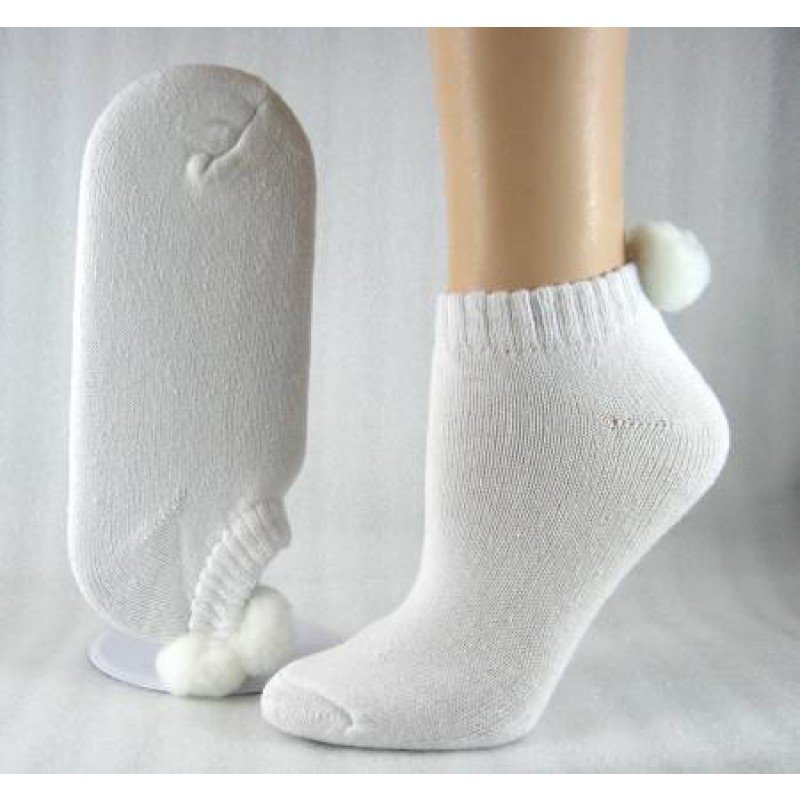 1 DOZEN SIZE 9-11 WOMENS POM POM NO SHOW SOCKS WITH WHITE BALL SWALSKPOM-WHITE