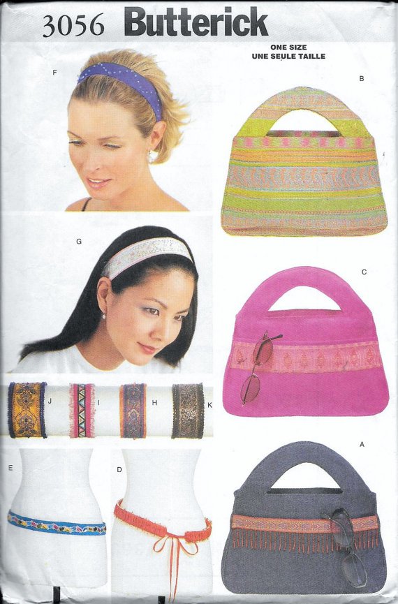 Butterick 3056 Bag Purse Headband Bracelet Belt Sewing Pattern UNCUT