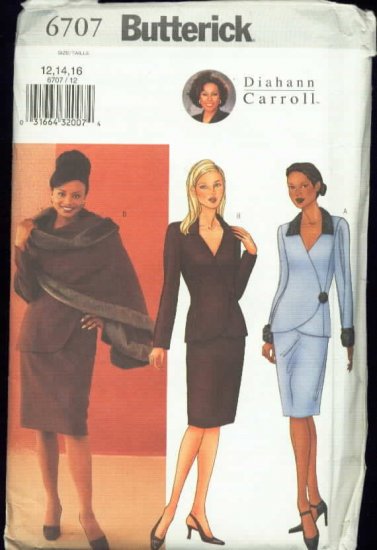 Butterick 6707 Size: 12-14-16 Diahann Carroll, Woman, Blazer, Suit, Skirt Suit, Wrap
