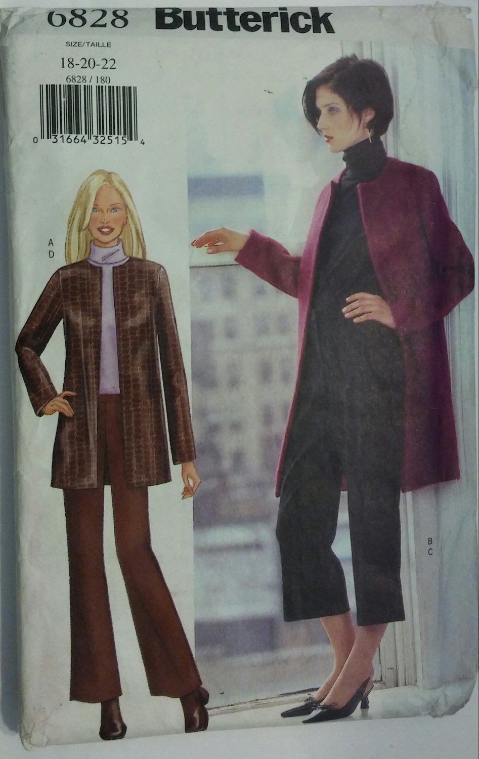 Butterick 6828 Misses/Petite Jacket and Pants Sizes 18-20-22 Factory Folded and Uncut