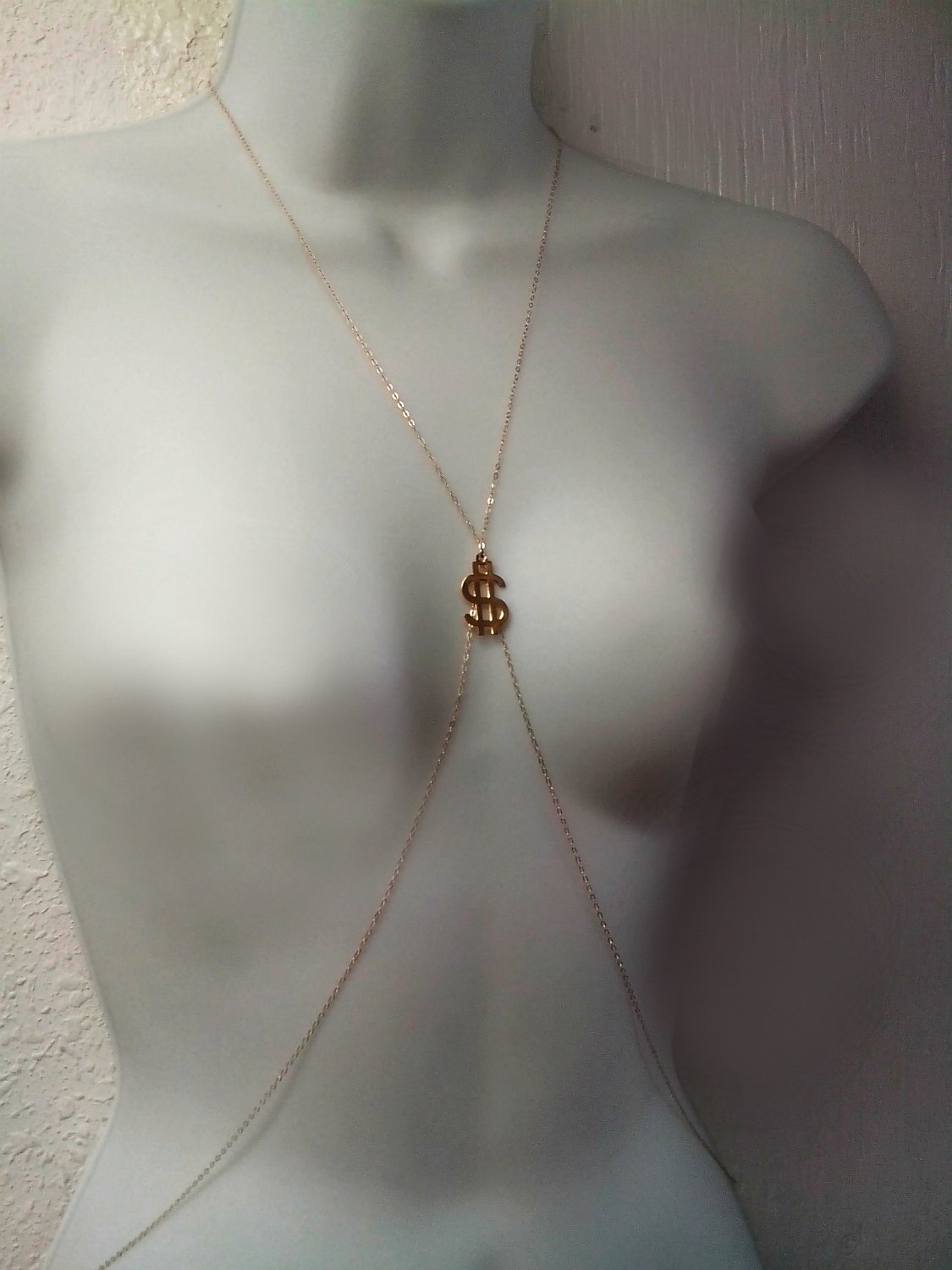 14K Gold Fill Body Chain Necklace with Golden Dollar Sign for Women by Eluxe Jewelry