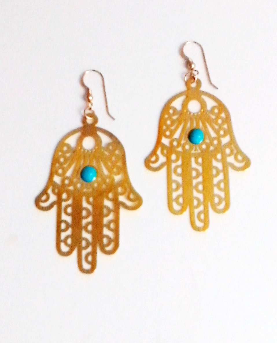 Gold and Turquoise Hamsa Earrings for Women by Eluxe Jewelry