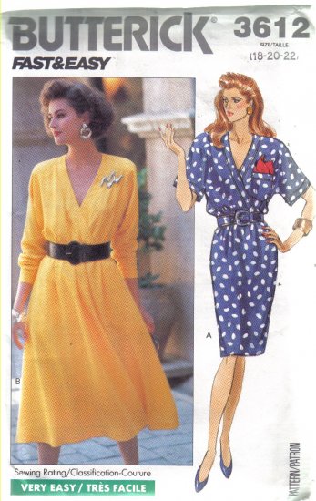 Misses Mock Wrap Dress Sizes 18, 20, 22 Butterick No 3612 uncut
