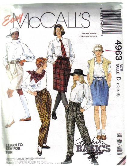 Misses McCall's 4963 Skirt Pants Shorts Sewing Pattern uncut