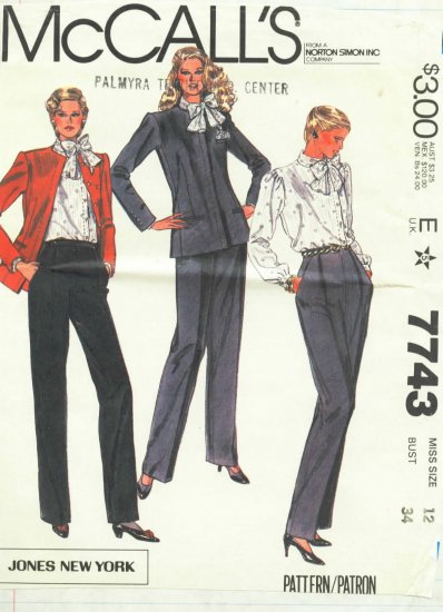 McCall's Jones New York Misse's Jacket, Blouse and Pants Pattern Size 12 Uncut No. 7743