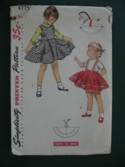 Vintage Child's Jumper Circle Skirt Pattern Size 1 no. 4775