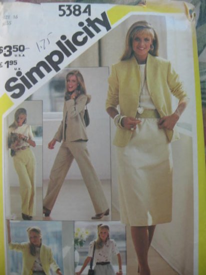 Simplicity Pants Skirt Blouse and Jacket Pattern Sz 16 No 5384 uncut