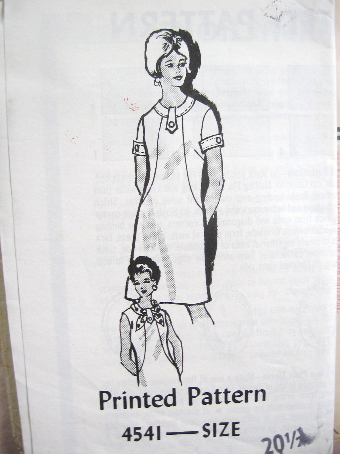 Mail Order 60's Dress Sewing Pattern sz 20 1/2 uncut no 4541