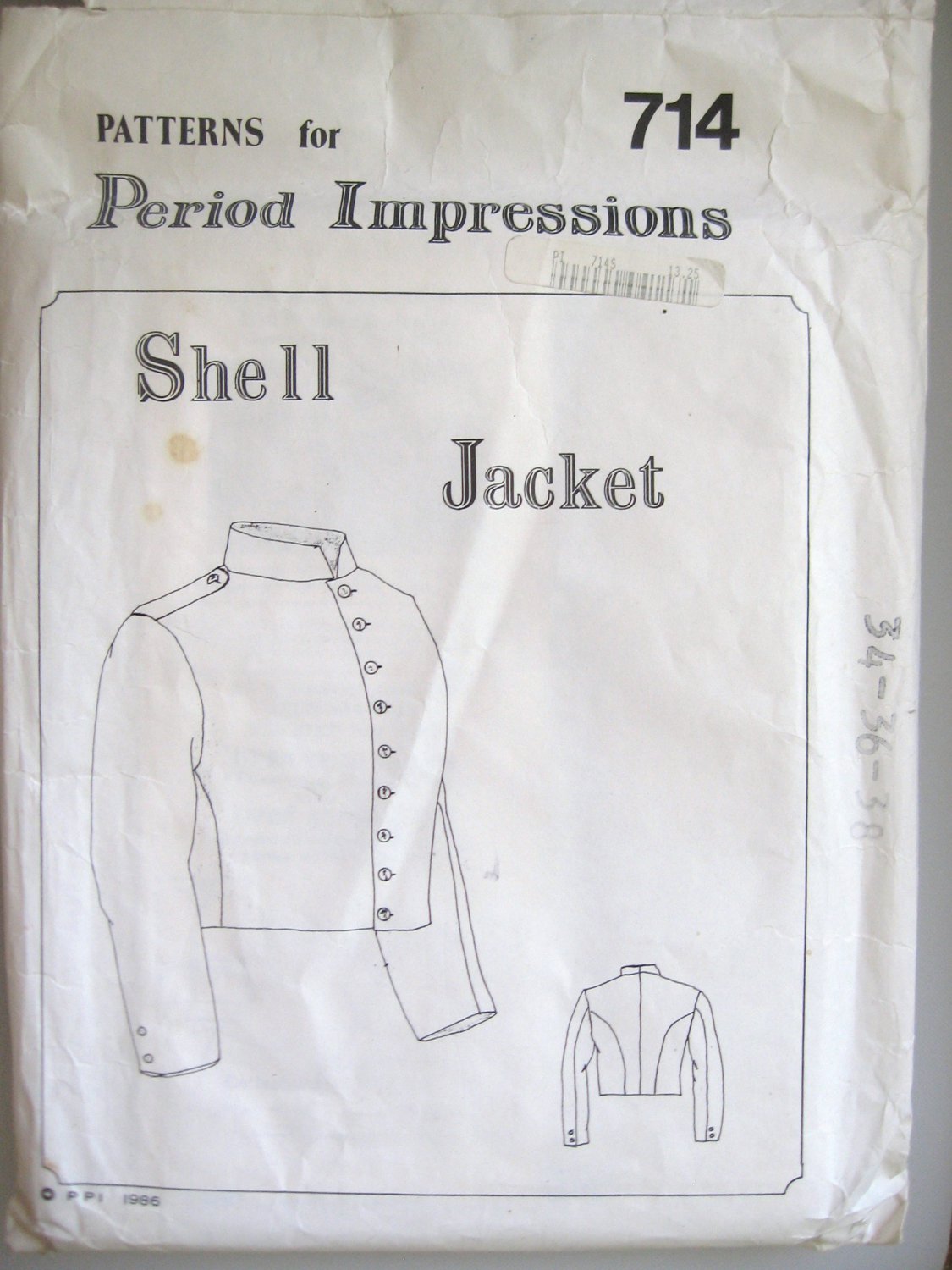 Period Impressions Shell Jacket Sewing Pattern no. 714 sz 34 36 38