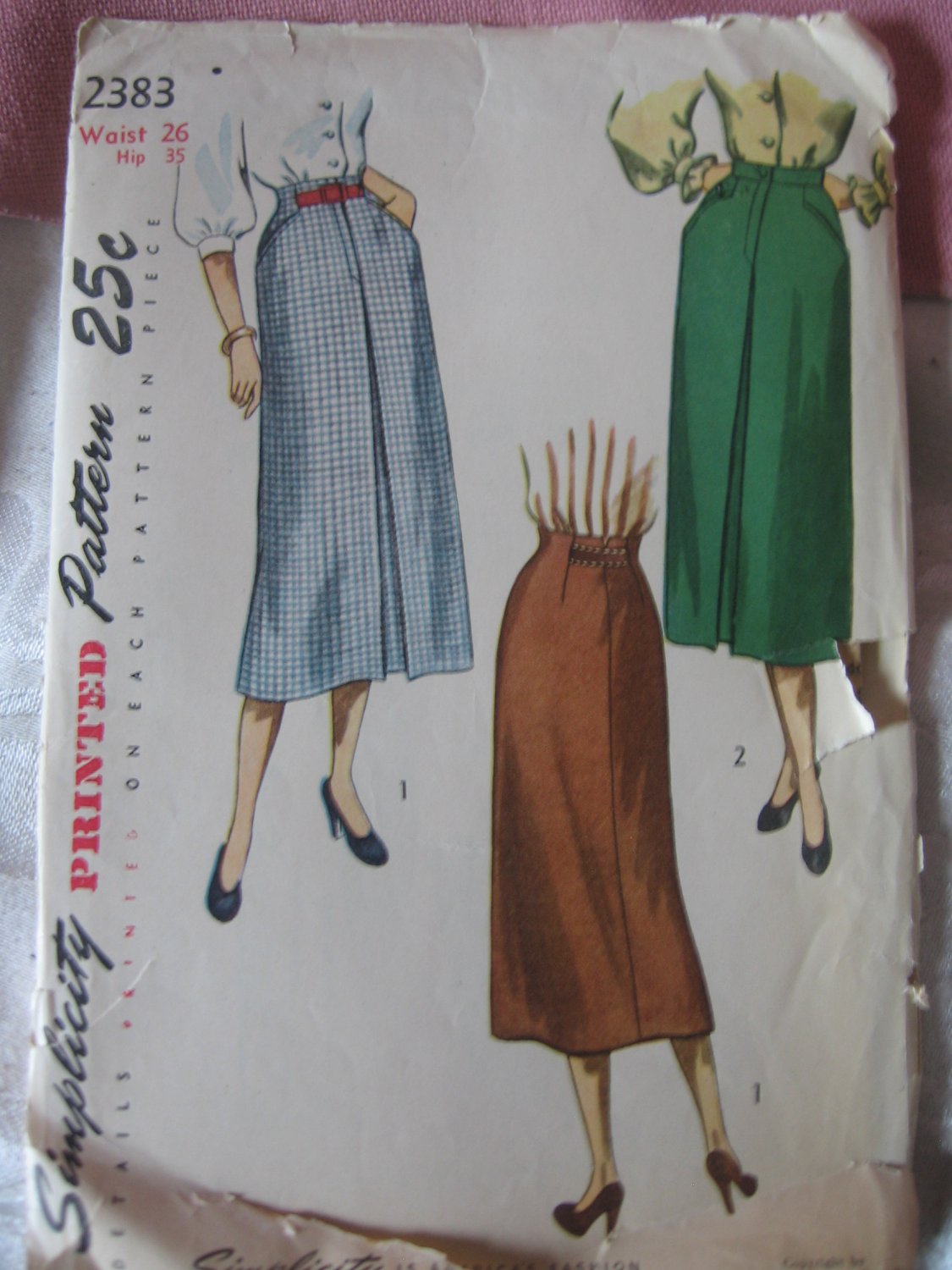 Vintage 40's Slim Skirt Sewing Pattern Simplicity 2383 waist 26