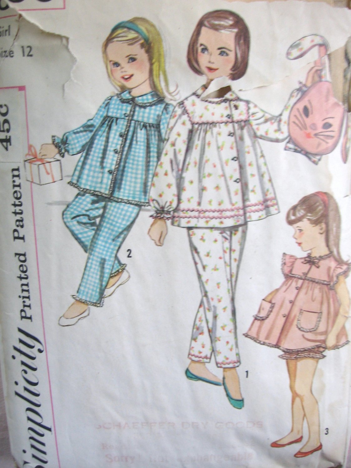 Simplicity 3690 Girls Pajamas and Pillow / Pajama Bag Sewing Simplicity Pattern size 12