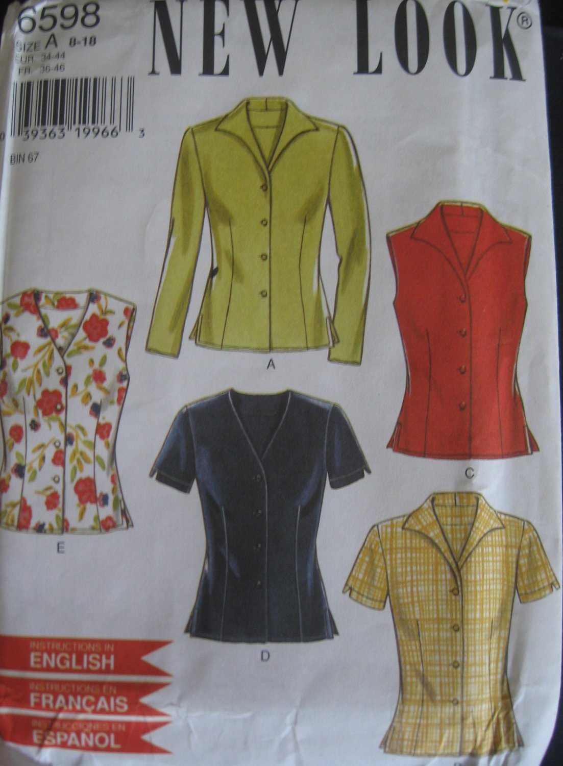 New Look Sewing Pattern Misses' Tops sz 8 - 18 no 6598