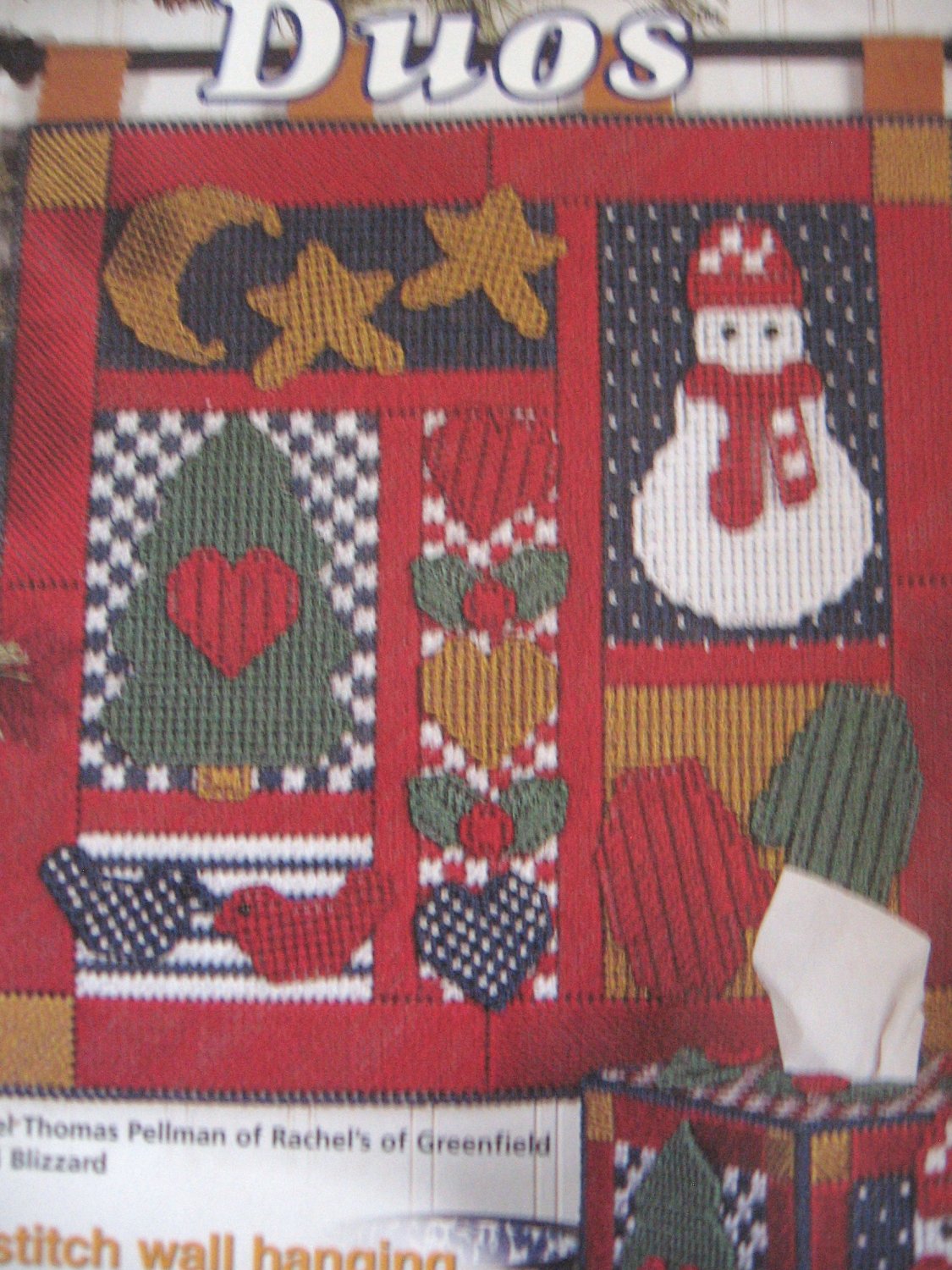 Plastic Canvas Country Quilt-Block Duos 4 Wall Hangings and Tissue Covers