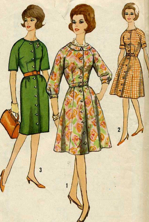 1960's Half Size One Piece Dress Sewing Pattern with 2 Skirts Size 14 1/2 Simplicity 4777