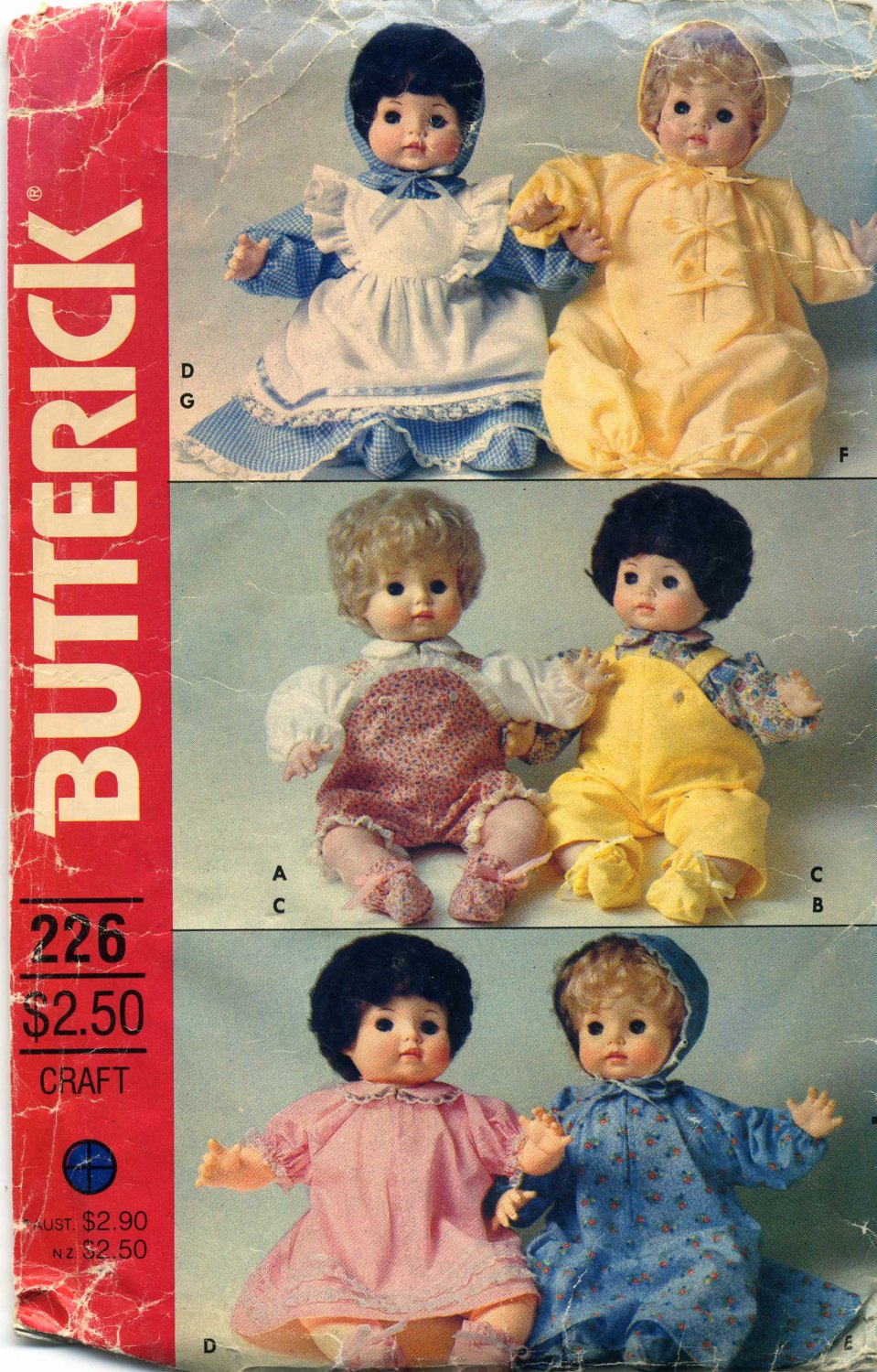 18" Baby Doll Clothes Sewing Pattern Overalls Dress Bunting Pinafore Hat Booties Butterick 226