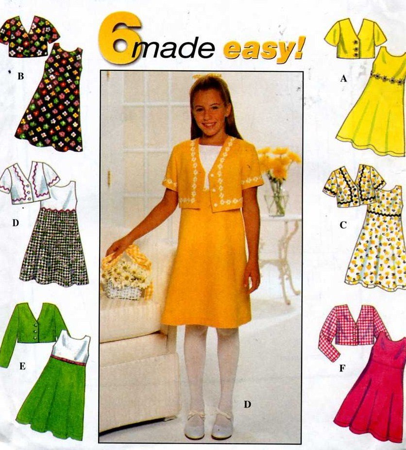 Girls Dress and Jacket Sewing Pattern with 6 versions Sizes 7 8 10 Simplicity 7463 Uncut