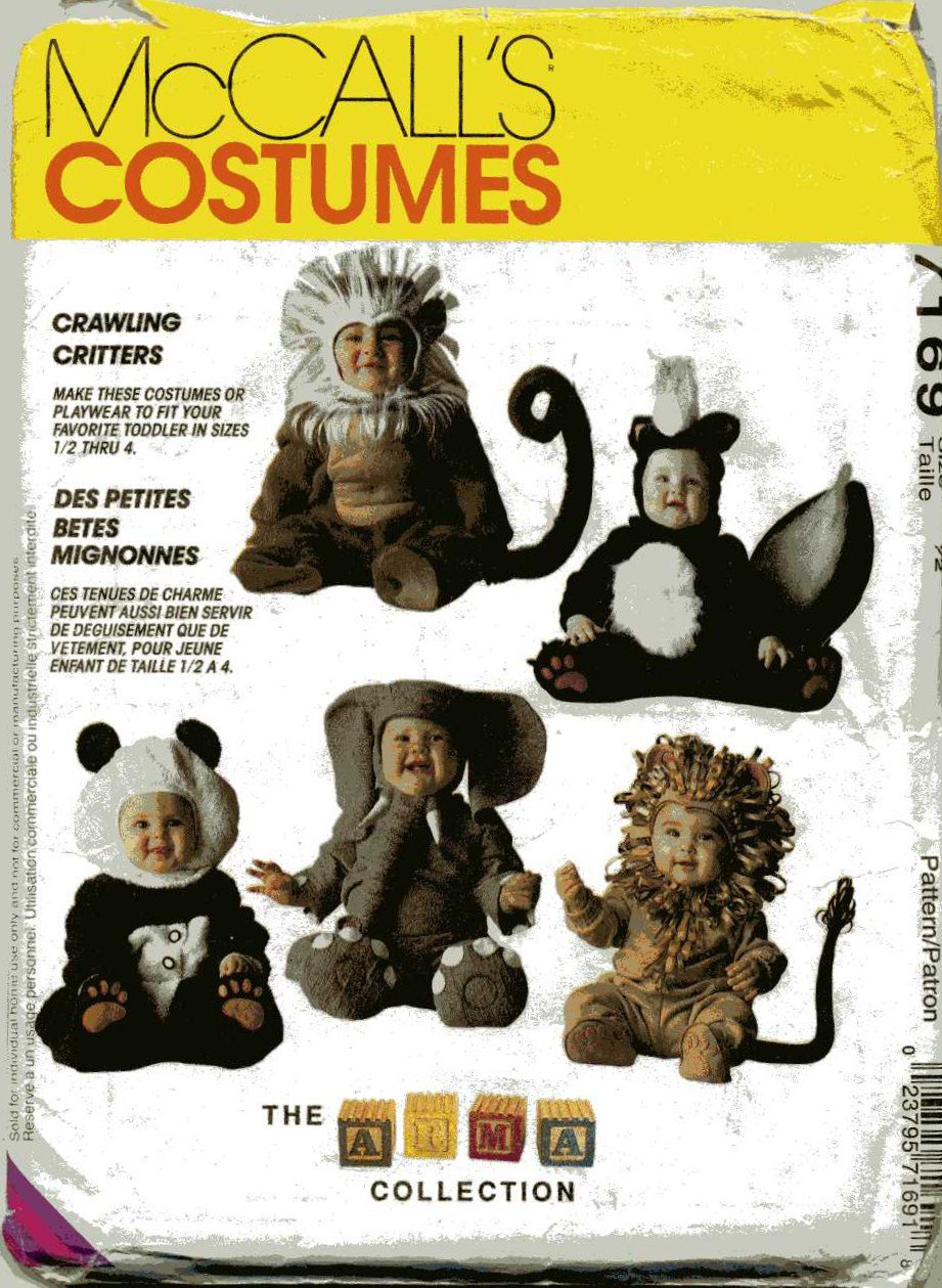 Toddler Skunk, Lion, Monkey, Elephant, Panda Costume Sewing Pattern McCalls 7169, Size 1/2, Uncut
