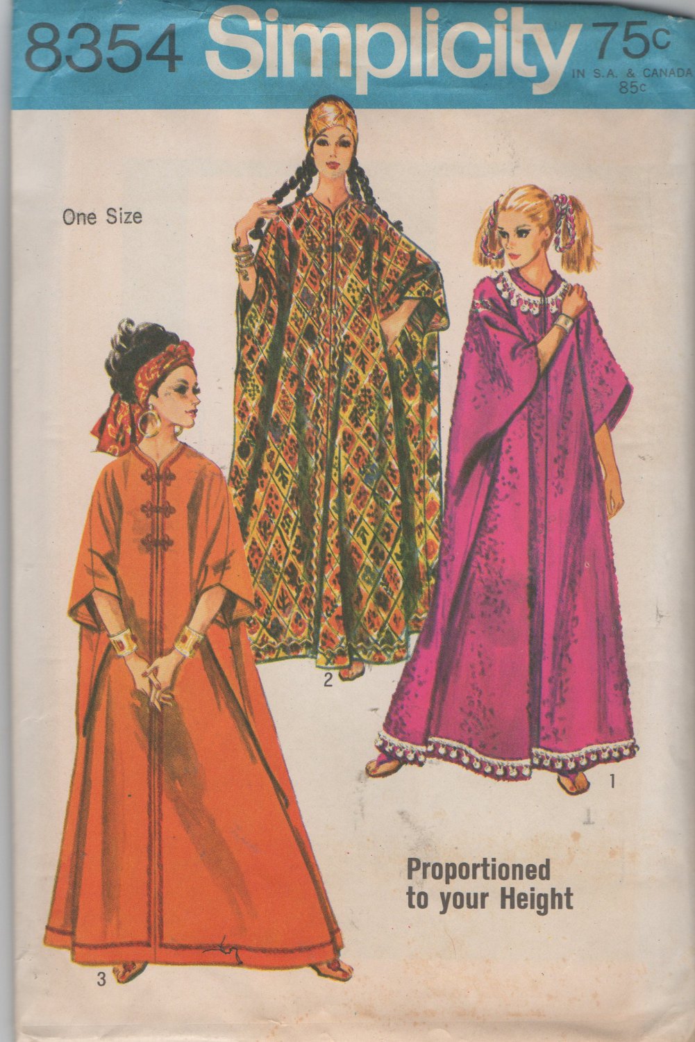 One Size Proportioned to Height Caftan Sewing Pattern Simplciity 8354, Uncut, only 4 pieces
