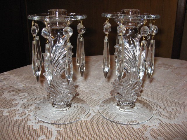 SET FOSTORIA BAROQUE 1 LITE CRYSTAL CANDELABRAS