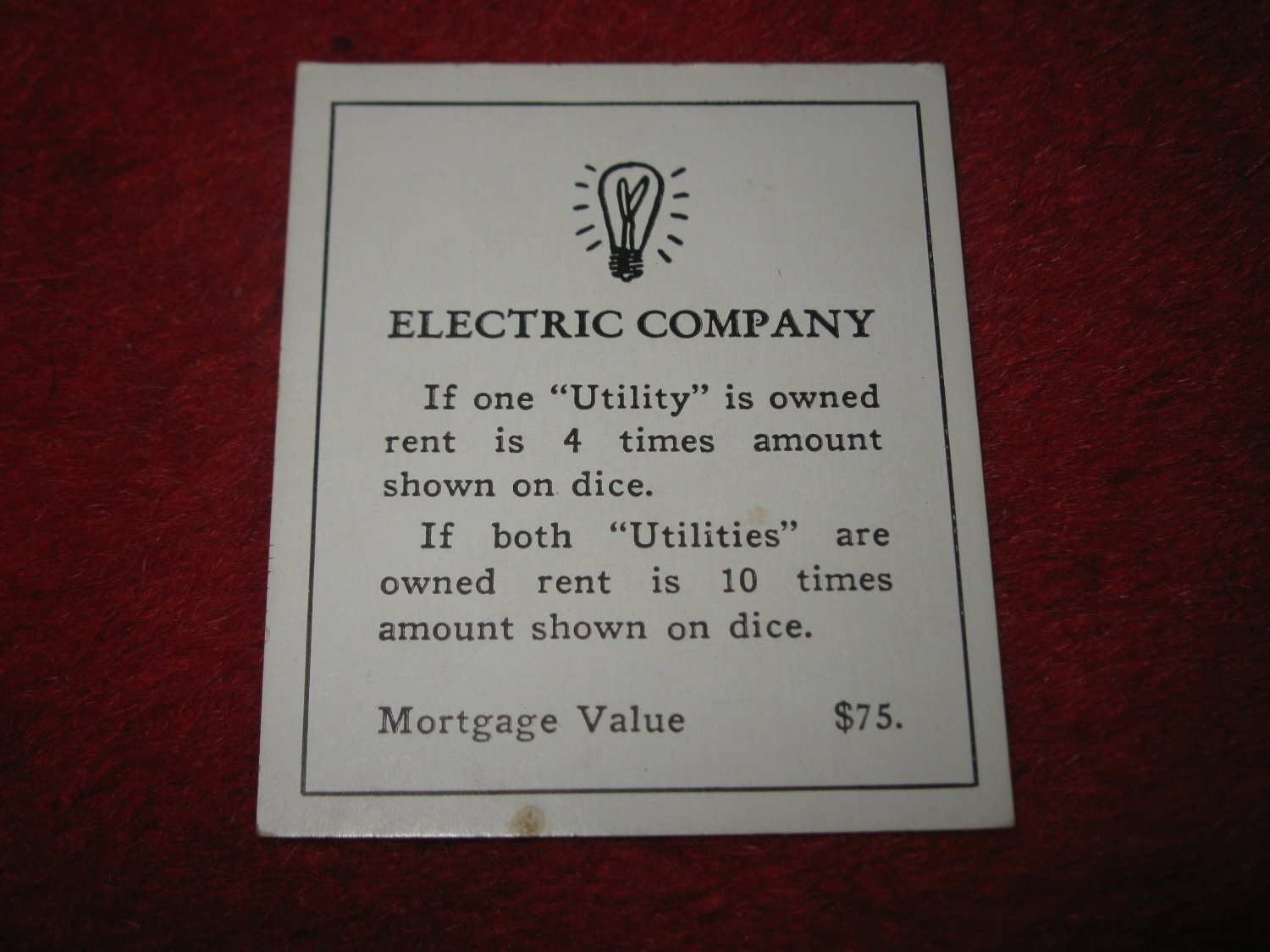 1952 Monopoly Popular Ed. Board Game Piece Electric Company Title Deed