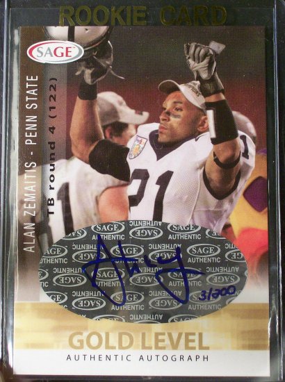 2006 Sage Rookie Auto Gold Level # A60 Alan Zemaitis Ser. # 3/200