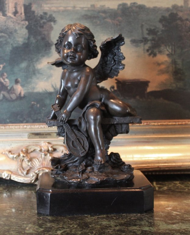 Sitting Cherub Angel Bronze Sculpture