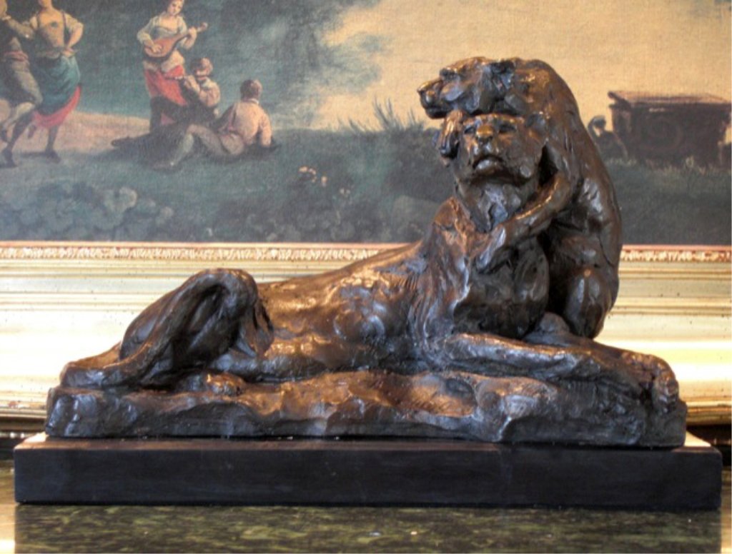 Wildlife Lioness with Cub Bronze Sculpture