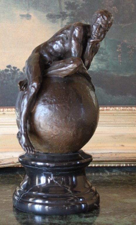 Nude Male on a Globe Bronze Sculpture