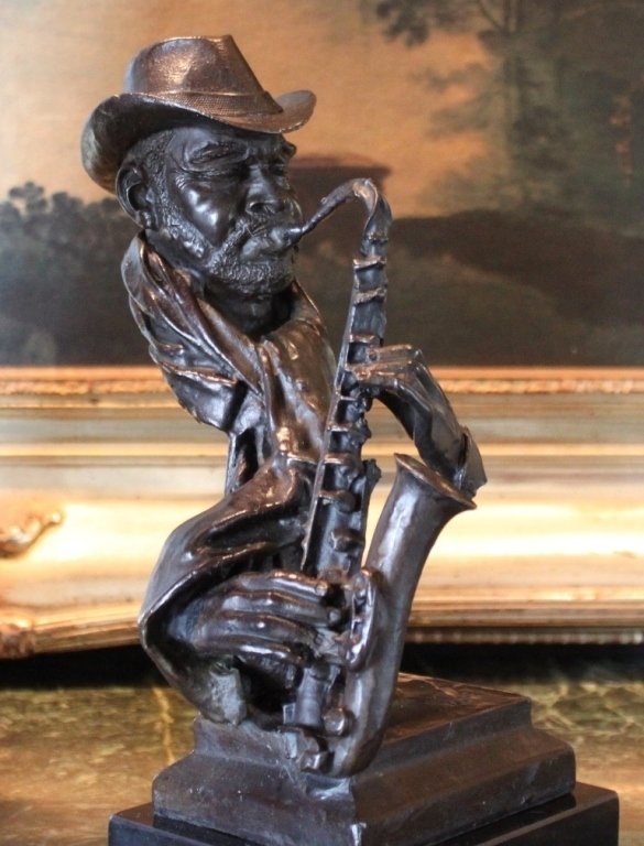 Jazz Blues Sax Saxaphone Player Musician Bronze Sculpture