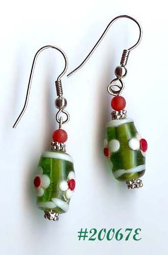 Green Lampwork Glass Earrings (#20067e)