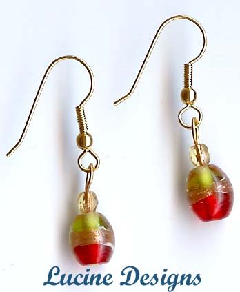 Red And Lime Lampwork Glass Earrings (#2002e)