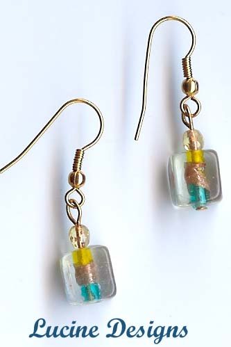 Square Lampwork Glass Earrings By Ucine (#2001e)